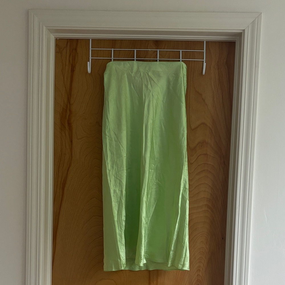 Vince Light Green Satin Midi Skirt